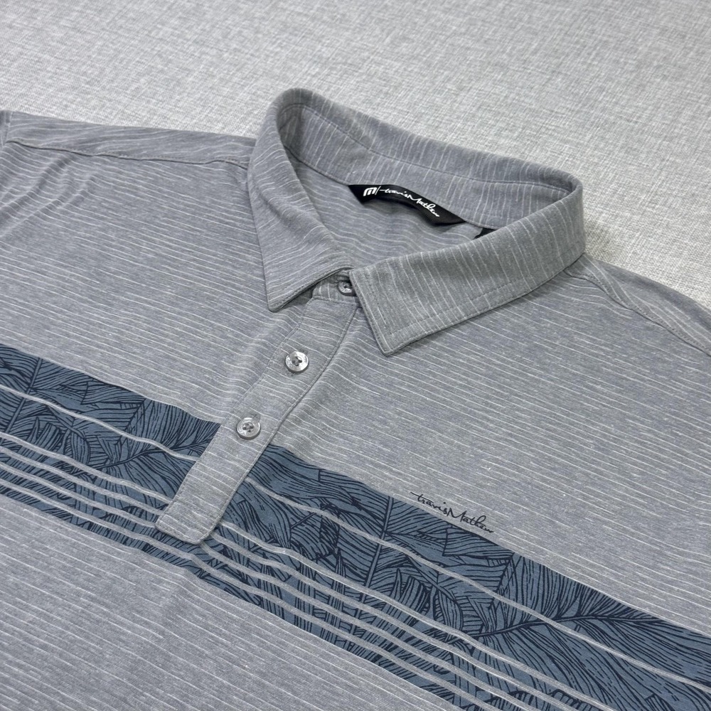 Travis Mathew Polo Shirt Mens 2XL Gray Striped Golf Performance Jersey Casual